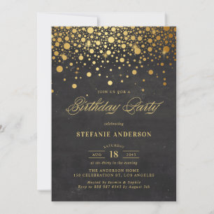 Convites Faux Gold Foil Confetti Pontos Negros Aniversário