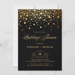 Convites Faux Gold Foil Confetti Pontos Pretos Chá de casam
