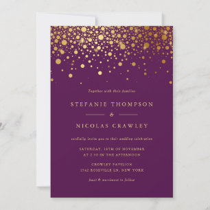 Convites Faux Gold Foil Confetti Pontos Púrpura Casamento