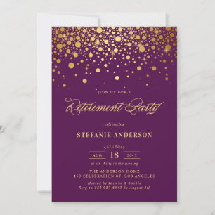 Convites Faux Gold Foil Confetti Purple Retirement Party