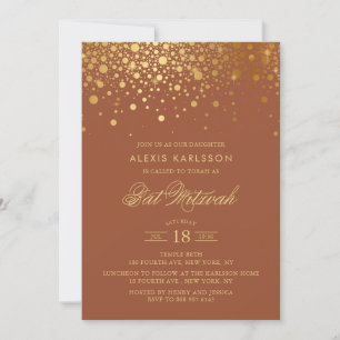 Convites Faux Gold Foil Confetti Terracotta Bat Mitzvah