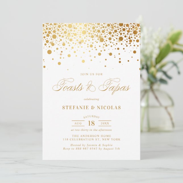 Convites Faux Gold Foil Confetti White Toasts e Tapas (Em pé/Frente)