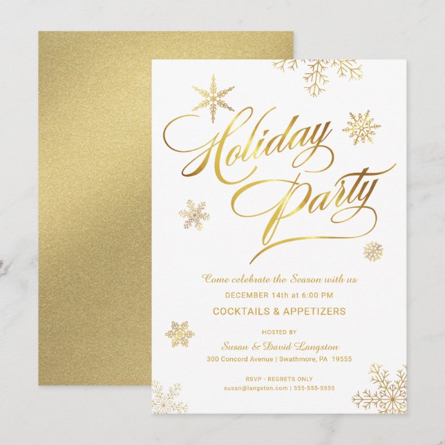 Convites Faux Gold Foil do Partido dos Cocktail de Natal (Frente/Verso)