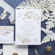 Faux Gold Foil Floral Drawn Casamento Elegante Des