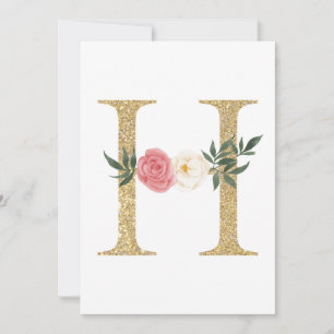 Convites Faux Gold Foil - Letra H Blush Monograma Floral