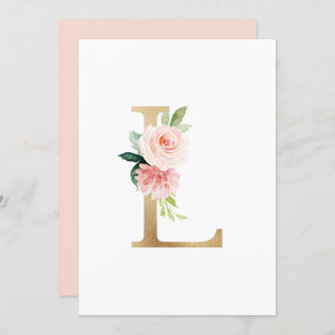 Convites Faux Gold Foil - Letra L Blush Monograma Floral