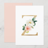 Faux Gold Foil - Letra Z Monograma Floral Esmagado