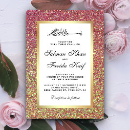 Convites Faux Gold Foil Pastel Pink Glitter Casamento Islâm