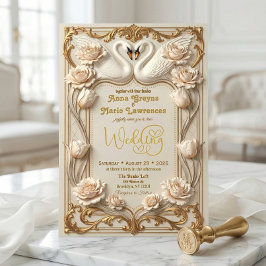 Convites Faux Gold Foil & Satin Effect Baroque Swan