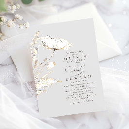 Convites Faux Gold Foil Selvagens Flores Leves Casamento de