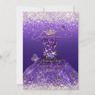 Convites Faux Holograma Glitter Purple Vress Quinceanera