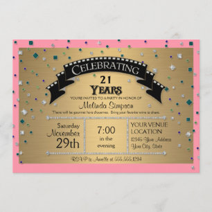 Convites Faux Jewel Confetti, Partido aniversário de 21 an
