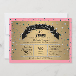 Convites Faux Jewel Confetti, Partido aniversário de 40 an