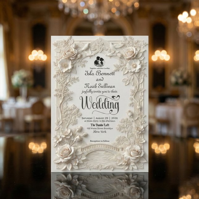 Convites Faux Letterpress Effect Ornate Floral Wedding  (Criador carregado)