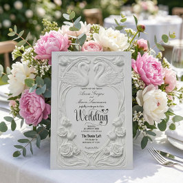 Convites Faux Letterpress Swans Formal Black Tie Wedding