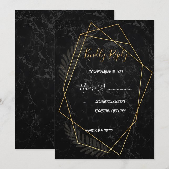 Convites Faux Marble Geométrico RSVP (Frente/Verso)