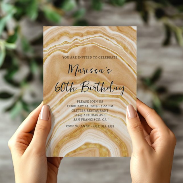 Convites Faux Ouro Agate 60º Aniversário (Faux Golden Agate 60th Birthday Invitation)