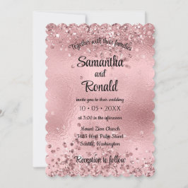 Convites Faux Pink Glitter e Foil Wedes