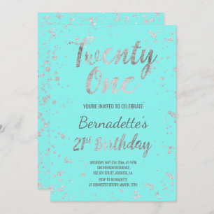 Convites Faux prata confetti splatters aniversário de 21 an