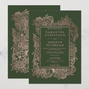 Convites Faux rosa dourado caçador de imagens verde casamen