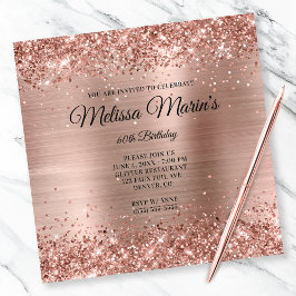 Convites Faux Rosa Dourado Glitter Foil Monograma 60º Anive