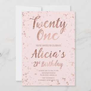 Convites Faux rosa gold confetti blush aniversário de 21 a