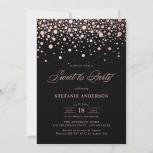 Convites Faux Rosa Gold Foil Confetti Black Sweet 16 Party