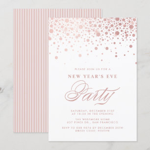 Convites Faux Rosa Gold Foil Confetti Festa de Ano Novo