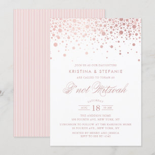 Convites Faux Rosa Gold Foil Confetti Pontos B'não Mitzvah