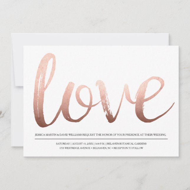 Convites Faux Rosa Gold Foil Love (Frente)