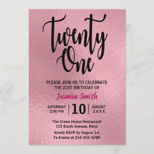 Convites Faux Rosa Gold Foil Modern aniversário de 21 anos