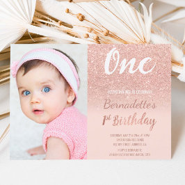 Convites Faux rosa gold glitter ombre foto primeiro Anivers