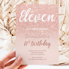 Convites Faux rosa gold glitter ombre onze Birthday