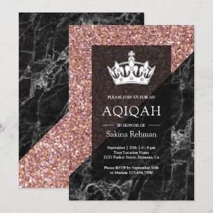Convites Faux Rose Gold Brilho Preto Mármore Aqiqah