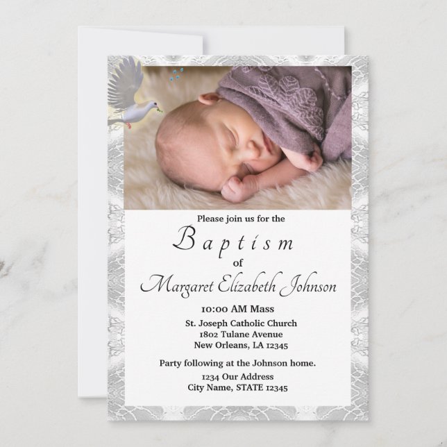 Convites Faux Satin Santa Spirit Baptismal (Frente)