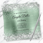 Convites Faux Shiny Silver Glitter Pale Mint Foil Monograma<br><div class="desc">Um convite de aniversário de 40 anos monograma glamouroso para ela. Brilhante prata esbranquiçada com faíscas contra uma imagem gráfica de folha metálica verde-esfregada, pouco clara e esfregada. O monograma de caligrafia branca e rico no centro pode ser personalizado. Todos os elementos brilhantes e brilhantes neste moderno design feminino são...</div>