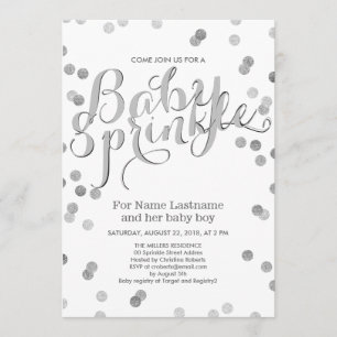 Convites Faux Silver Confetti Modern Baby Sprinkle Invite