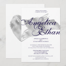 Convites Faux Silver Foil, Casamento Moderno