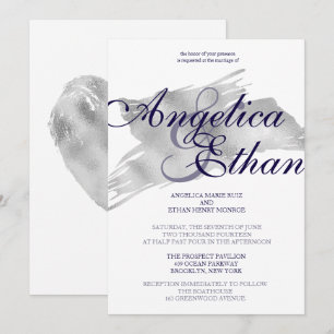 Convites Faux Silver Foil, Casamento Moderno