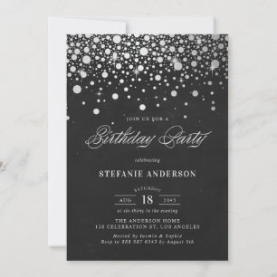 Convites Faux Silver Foil Confetti - Aniversário