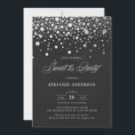Convites Faux Silver Foil Confetti Chalkboard Sweet Dezesse<br><div class="desc">Convite de festas doce,  rústico e caprichoso,  com 16 folhas de alumínio falso prateado,  com fundo de quadro. Este convite é completamente personalizável para qualquer evento. Por favor,  note que não haverá folha de alumínio no convite.</div>