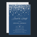Convites Faux Silver Foil Confetti | Doce Marinho Dezesseis<br><div class="desc">Convite de festas moderno e elegante,  dezesseis com falso confete prateado com fundo azul marinho. Este convite é completamente personalizável para qualquer evento. Por favor,  note que não haverá folha de alumínio no convite.</div>