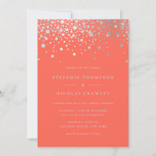 Convites Faux Silver Foil Confetti Dots Casamento Coral