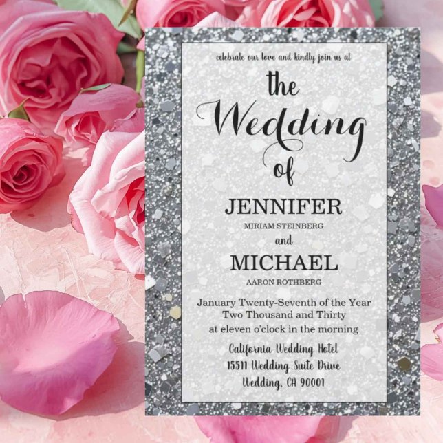 Convites Faux Silver Glitter | Casamento Luxuoso com QR Cod (Criador carregado)