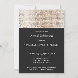Convites Faux Silver Sequins Black Party