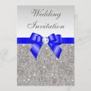 Convites Faux Silver Sequins Diamantes Casamento Azul Real