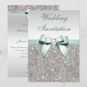 Convites Faux Silver Sequins Diamantes Casamento de Arco de