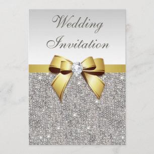 Convites Faux Silver Sequins Diamantes Casamento de Arcos D