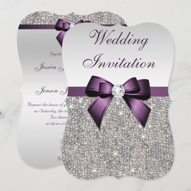Convites Faux Silver Sequins Diamantes Casamento de Arcos R (Frente/Verso)