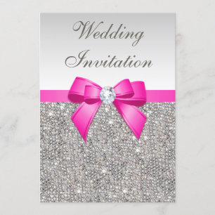Convites Faux Silver Sequins Diamantes Casamento de Arcos R